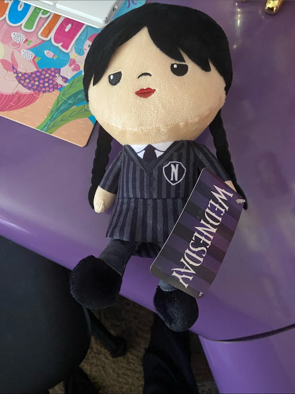 Wednesday-Inspired Plush Doll - Black Hair, Black Outfit